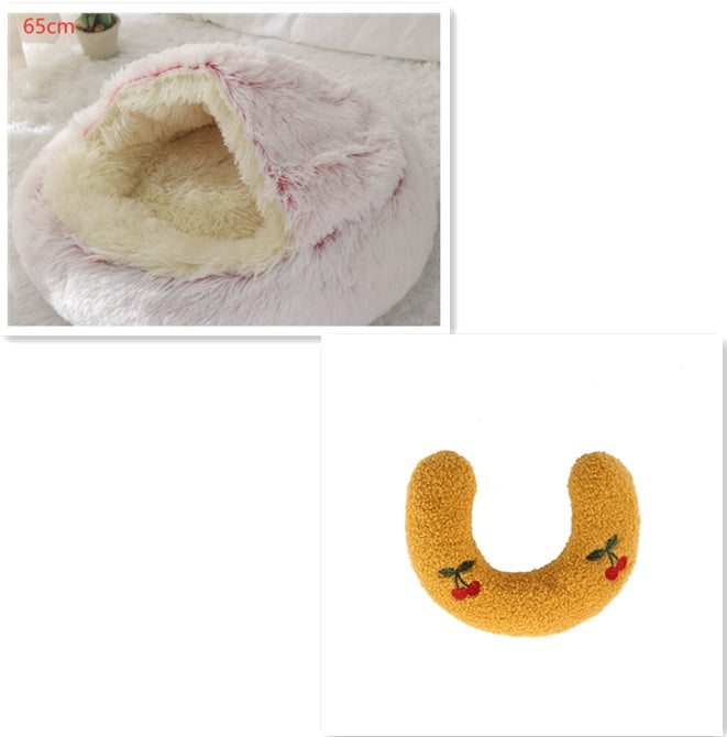 2 In 1 Pet Winter Round Plush Warm Bed