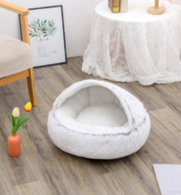 2 In 1 Pet Winter Round Plush Warm Bed