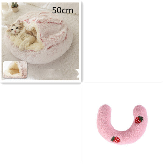 2 In 1 Pet Winter Round Plush Warm Bed