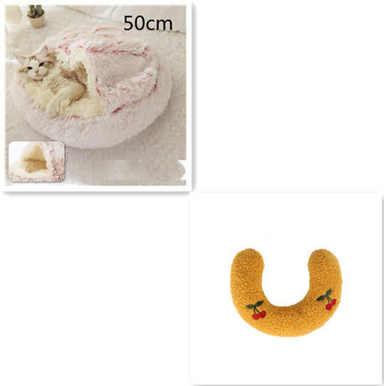 2 In 1 Pet Winter Round Plush Warm Bed
