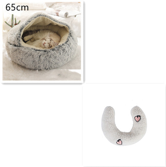 2 In 1 Pet Winter Round Plush Warm Bed