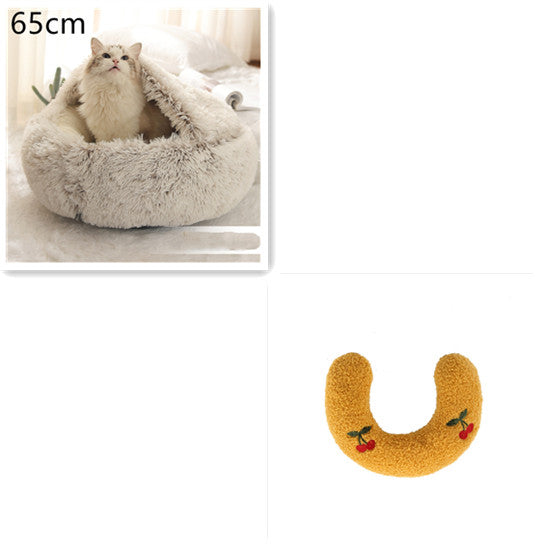 2 In 1 Pet Winter Round Plush Warm Bed
