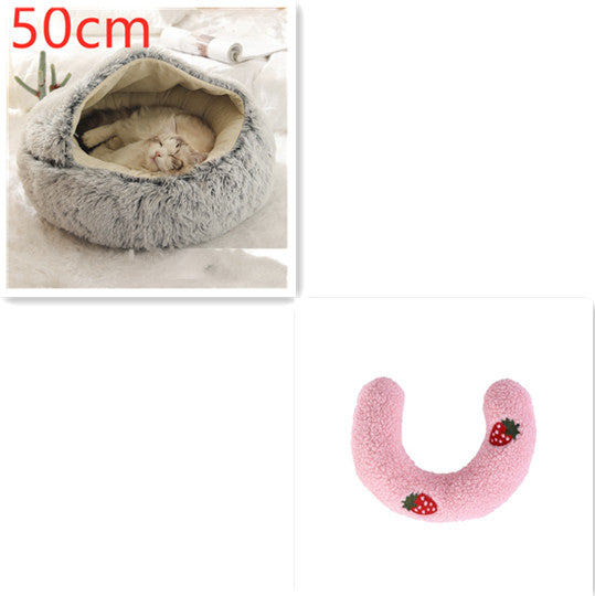 2 In 1 Pet Winter Round Plush Warm Bed