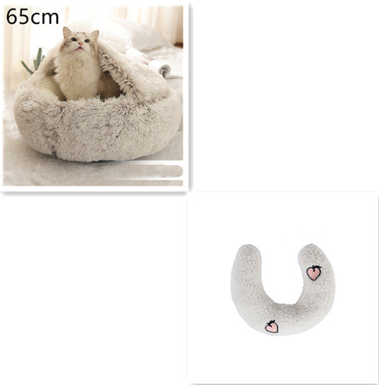 2 In 1 Pet Winter Round Plush Warm Bed