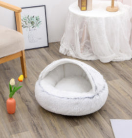 2 In 1 Pet Winter Round Plush Warm Bed