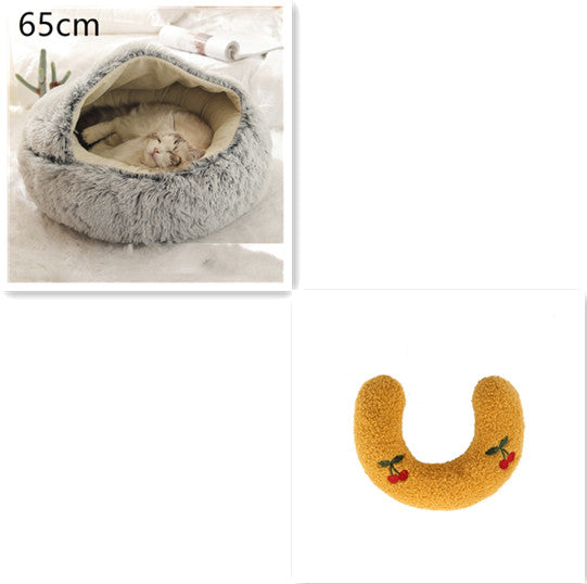 2 In 1 Pet Winter Round Plush Warm Bed