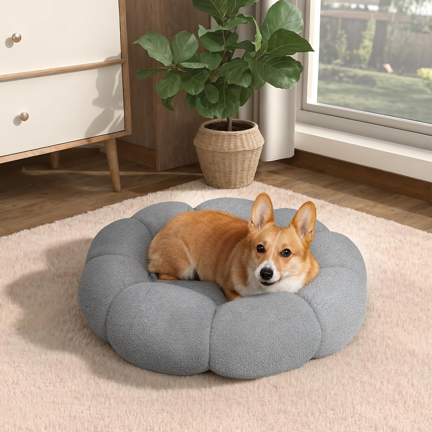 Fluffy Sherpa Round Donut Pet Bed