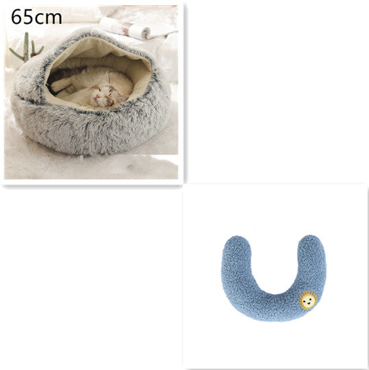 2 In 1 Pet Winter Round Plush Warm Bed