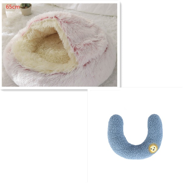 2 In 1 Pet Winter Round Plush Warm Bed