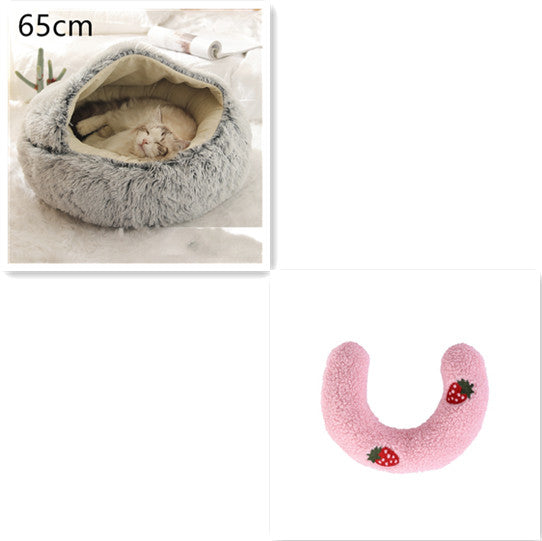 2 In 1 Pet Winter Round Plush Warm Bed