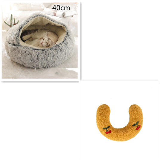 2 In 1 Pet Winter Round Plush Warm Bed