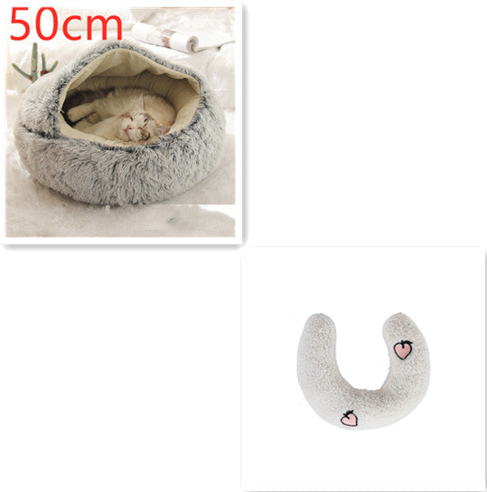 2 In 1 Pet Winter Round Plush Warm Bed