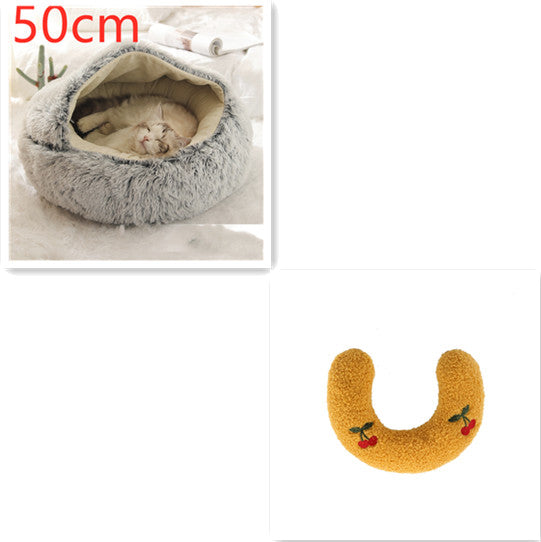 2 In 1 Pet Winter Round Plush Warm Bed