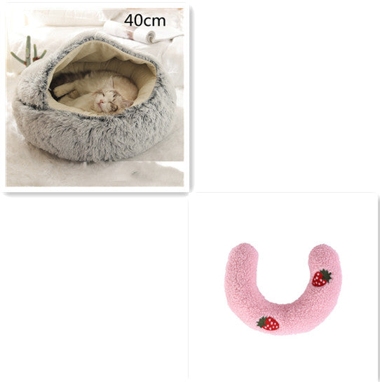2 In 1 Pet Winter Round Plush Warm Bed