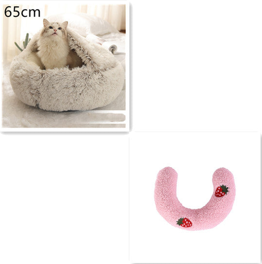 2 In 1 Pet Winter Round Plush Warm Bed