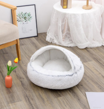 2 In 1 Pet Winter Round Plush Warm Bed